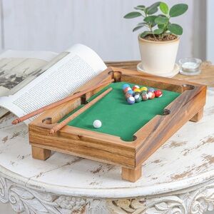 Mini Wooden Pool Table with Green Felt